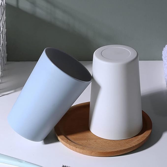 Simple Drinking Cup, Household Plastic Cup, Couple Toothbrush Holder, Large Capacity 300ml (10 oz) Mug (Blue & White)