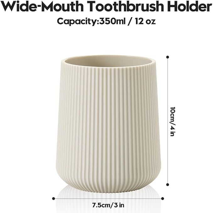 Beige Striped Toothbrush Holder for Electric Toothbrushes Bathroom Organizer for Toothpaste Kids & Adults