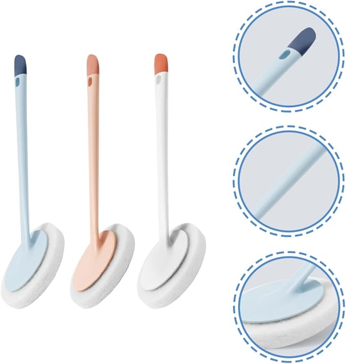 UPKOCH Long Handle Dual-use Silicone Cleaning Brush Set 3pcs with Detachable Heads for Bathroom Floor Grout and Household Surfaces, Blue White Orange, Utility Scrub Tool for Home Cleaning