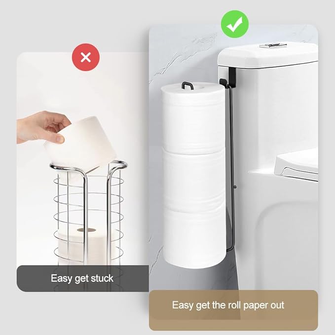 Black Bathroom Toilet Paper Roll Holder for 3 Rolls Tissue, Brushed Nickel, Over The Tank, Self-Adhesive Wall Mount, Stainless Steel (2Pcs)