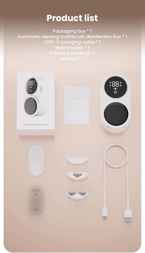 KLUEHOME Upgraded UV Toothbrush Sanitizer Holder for Bathroom, LED Smart Screen,Auto Light Cleaning and 140-Degree Air Drying, Rechargeable Mirror Wall Mounted,Fits Most Toothbrushes