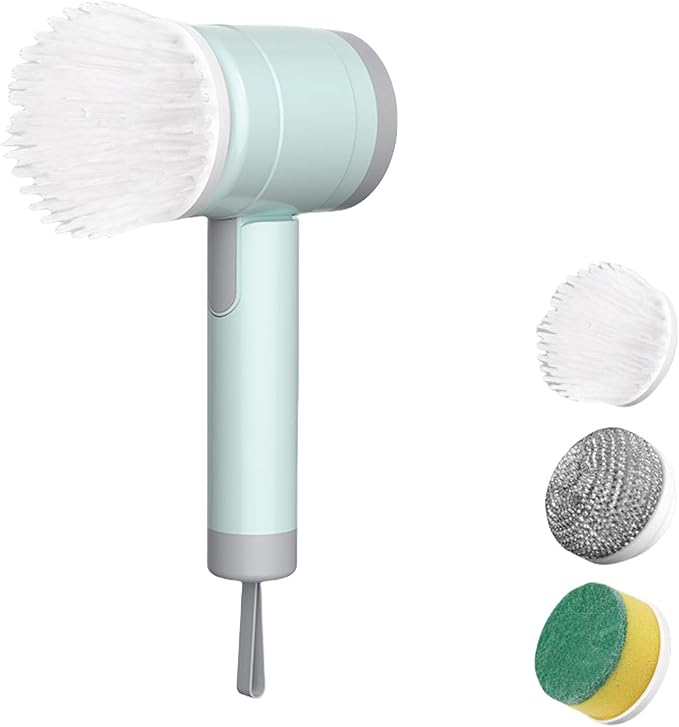 1. USB Rechargeable Electric Scrubber Brush with 3 Water Heads for Stubborn on Tiles Bathtubs Kitchen Surfaces Electric Brush