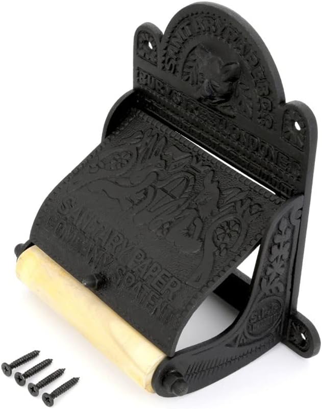 Renovators Supply Manufacturing Black Wall Mount Toilet Tissue Paper Holder 6.9" Wide Antique Ornate Victorian Style Solid Aluminum Rust Resistant Toilet Tissue Roll Holder Storage with Lid