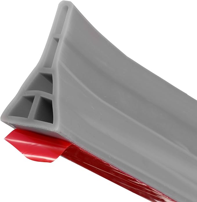 uxcell 67" Collapsible Shower Barrier Stopper 1.4" High Self-Adhesive Shower Water Splash Guard Blocker for Bathroom Kitchen Wet and Dry Separation, Grey (Hollow, Triangle)