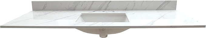 MSI Calacatta Lumas Vanity Top with Under Mount Rectangle Single Bowl Ceramic Sink, Engineered Marble Stone, 4" CC Faucet Holes, 61"X22"