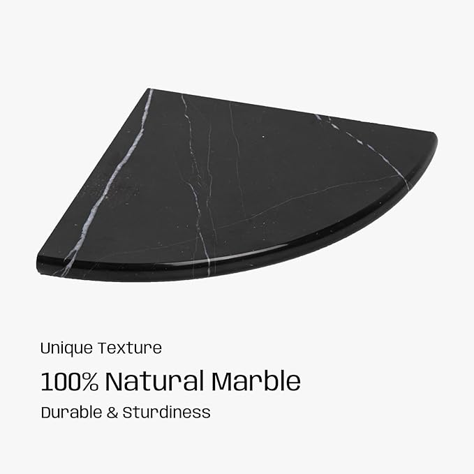 Black Marble Corner Shower Shelf, 9 Inch Carrara White Marble Corner Shelf for Bathroom Shower Decor, Wall Mounted, Polished, 1 Pcs