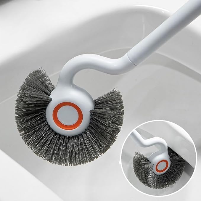 Toilet Wand Outdoor Aquarium Scrubber Brush with Long Handle Bathroom Angled Toilet Bowl & Fish Tank Brush, Japanese Rigid Non-Curl Scrubber with Curved Bristles, Deep Clean Bathroom Dead Corner