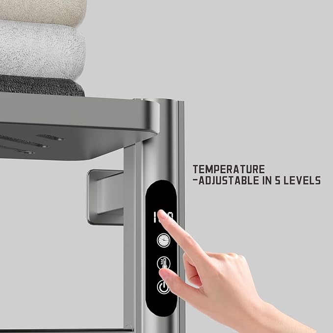 Electric Heated Towel Rack, Wall Mounted Glass Towel Warmer for Bathroom, Fast Heating Grey Towel Dryer, Energy Saving Home Spa Heater with Overheat Protection 130W