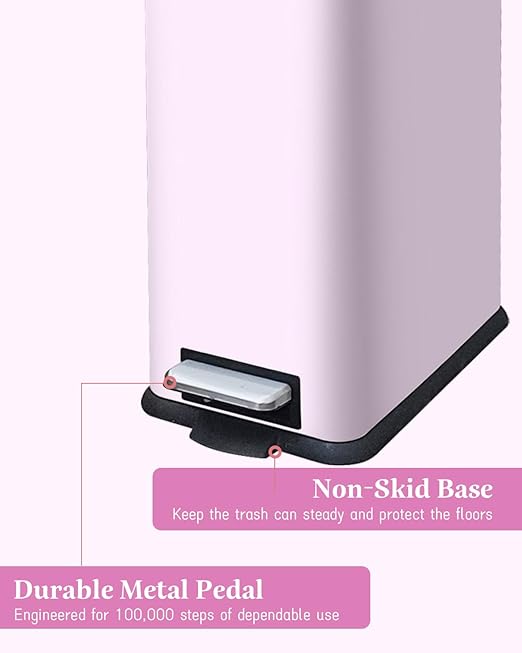 1.3 Gallon Trash Can with Removable Inner Bucket, Pink Trash Can with Soft Close lid, Stainless Steel Step Pedal Garbage Can for Bathroom, Living Room