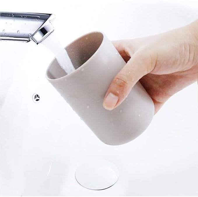 Round Plastic Toothbrush Cup Couple Mug Creative Household Toothbrush Holder Simple wash Cup mouthwash Cups. (Brown & Brown)