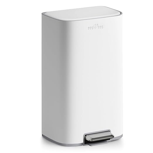 mVm 8 Gal Kitchen Trash Can, Step Trash Can with Lid, Smooth Edge Garbage Bin for Home Office (White)