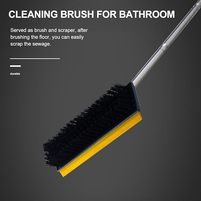 Artibetter 2-in-1 Stiff Floor Scrub Brush with Telescopic Handle, Blue Long-Handle Cleaning Brush for Bathroom Grout and Floor, Household Hard Bristle Scrubber for Bathroom and Kitchen Use