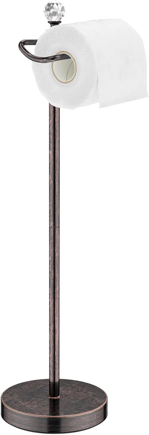 Toilet Paper Roll Holder-Free Standing Toilet Paper Holder Stand for Bathroom Total Height 24.4" with Crystal Ball, Oil Rubbed Bronze