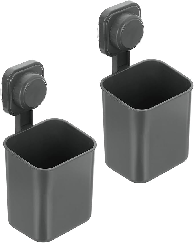 uxcell 2Pcs Suction Toothbrush Holder, 4" x 8" Wall Mounted Shower Caddy Organizer Cup for Tooth Brush, Toothpaste, Razors in Bathroom, Kitchen(Gunmetal Grey)