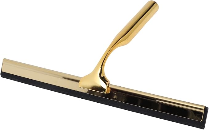 Focket Shower Squeegee, Stainless Steel Vane/Wing for Glass Doors with Adhesive Hooks for Bathroom Mirror Car Window and Tile Walls (Gold)