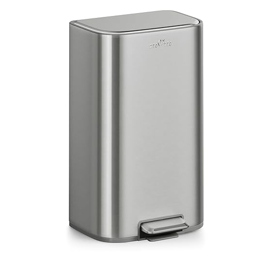 mVm 8 Gal Kitchen Trash Can, Step Trash Can with Lid, Smooth Edge Garbage Bin for Home Office (Tin)
