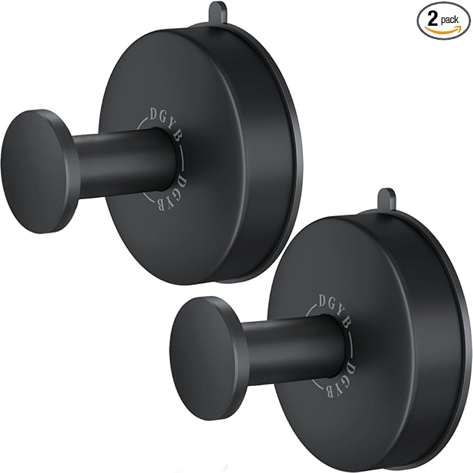 DGYB Suction Cup Hooks for Shower Set of 2 Removable Stainless Steel Towel Hook for Bathroom Glass Window Door Wall and Suction Wreath Hook for Hanging Robe, Loofah, Coat - Black