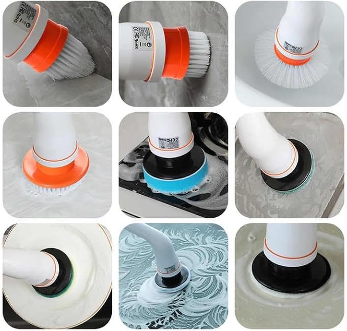 Cordless Electric Cleaner Brush IPX8 Waterproof, Bathroom, Kitchen, House Floor Cleaning Brush with Replaceable Brush Heads Adjustable Extension Handle Powerful Cleaning Brush