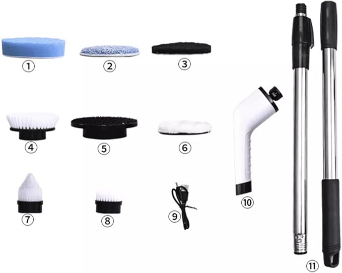 Floor Tile Toilet Brush Long Handle Bathroom Brush Cordless Electric Cleaning Brush with 8 Replaceable Brush Heads for Home ()