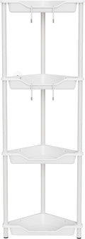 Orimade Rustproof 4 Tier Floor Standing Corner Shower Caddy Organizer, Plastic Metal Splicing Floor Corner Shelf Rack Stands for Bathroom, White