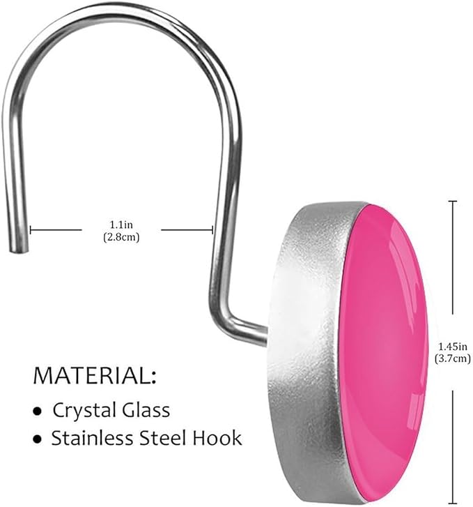 Pure Color Decorative Shower Curtain Hooks,12 Pcs Rust Proof Glass Surface Stainless Steel Curtain Rings for Bathroom Bedroom Living Room Shower Rods Decor
