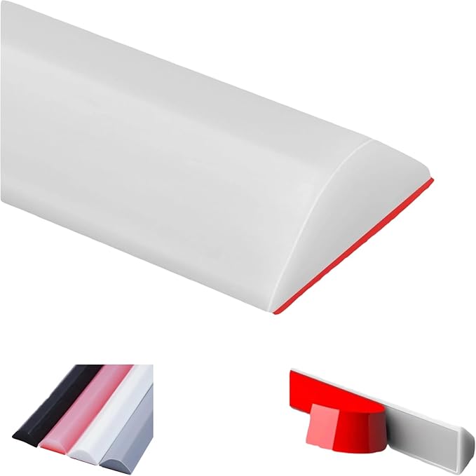 78in-Shower Threshold Water Dam,Shower Water Guard,Flexible Waterproof Splash,Self-Adhesive-Easy Install,for Use in Thresholds of Bathrooms and Kitchens Countertop Bedrooms(White)