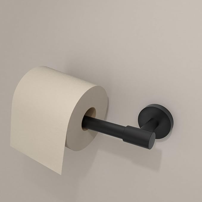 LAKETON Collection, 2 Packs Modern Single Post Toilet Paper Holder, Zinc Rustproof Wall Mounted Toilet Roll Holder for Bathroom and Kitchen, Matte Black