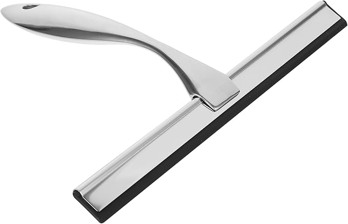 PRETYZOOM Glass Door Squeegee and Window Squeegee 10-inch Stainless Steel Blade with Nail-Free Adhesive Hook for Shower Doors Bathroom Mirrors Car Glass Cleaning
