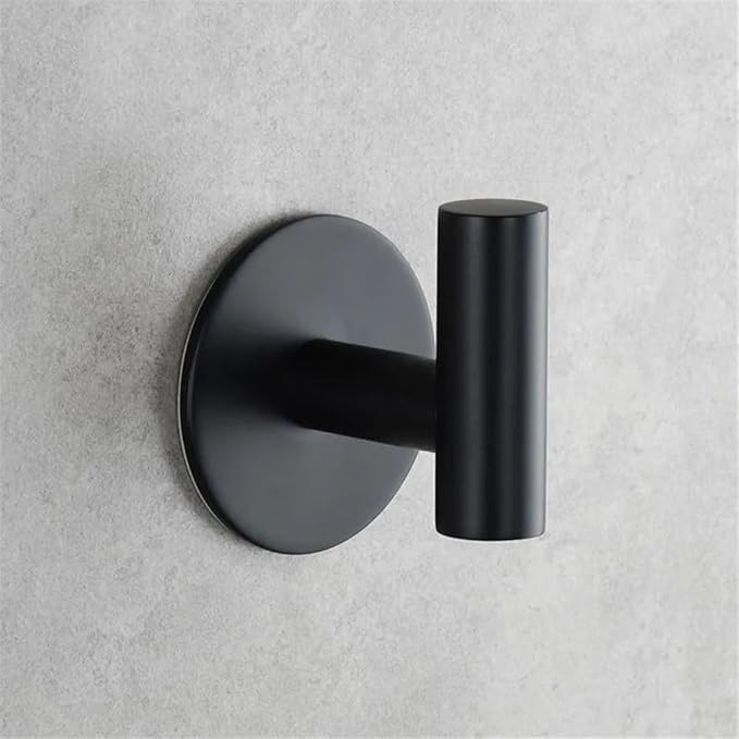 Self Adhesive Hooks 304 Stainless Steel Heavy Duty Hangers Without Nails for Bathrooms Kitchen Livingroom Garage Hotel Towel Hook-2 Pack (Black)