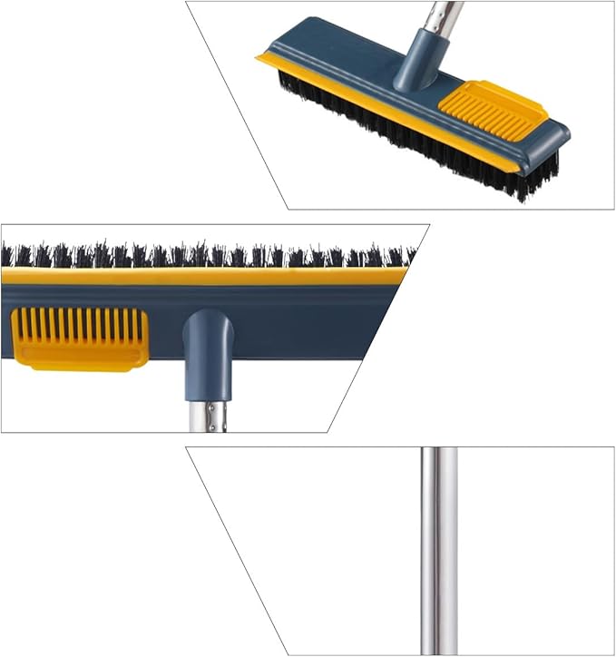 COHEALI 2-in-1 Telescopic Handle Floor Scrub Brush with Stiff Bristles, Long Handle Cleaning Brush for Bathroom and Tile Grout, Household Hard Bristle Floor Scrubber for Home Cleaning
