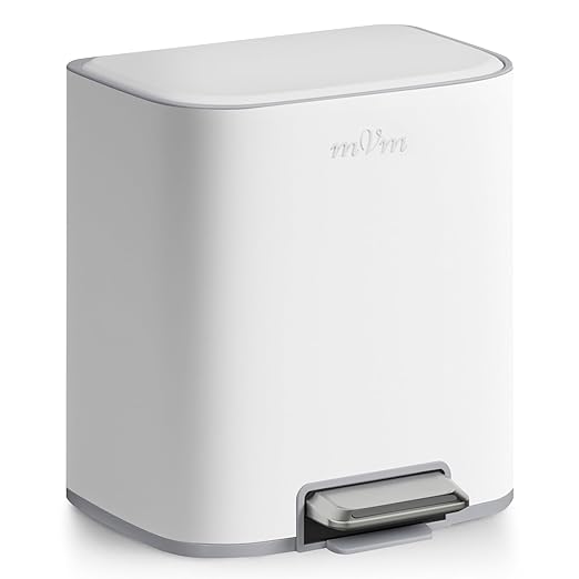 mVm Kitchen Trash Can, 5.3 Gal Trash Can with Lid, Smooth Edge Step Garbage Bin for Home Kitchen Office (White)