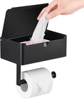 Toilet Paper Holder with Shelf, Wipe Holder for Bathroom, Large, Stainless Steel, Wall Mounted, Matt Black, Upgraded Toilet Paper Holder