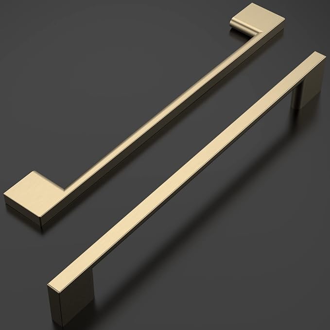 Amerdeco 10 Pack Brushed Brass Cabinet Pulls 10 Inch(256MM) Hole Centers Kitchen Cabinet Handles Cabinet Hardware Kitchen Handles for Cabinets Cupboard ZH0060