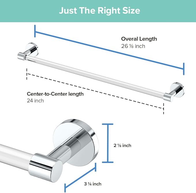 Gatco Clarion 24" L Towel Bar, Crystal-Clear Acrylic Chrome