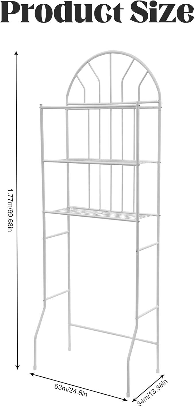 3-Tier Over The Toilet Storage Rack – Sturdy Metal Bathroom Organizer Shelf with 55 lbs Capacity, Freestanding Over Toilet Shelf Space Saver for Towels, Toiletries & Laundry, White