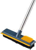 Artibetter 2-in-1 Stiff Floor Scrub Brush with Telescopic Handle, Blue Long-Handle Cleaning Brush for Bathroom Grout and Floor, Household Hard Bristle Scrubber for Bathroom and Kitchen Use