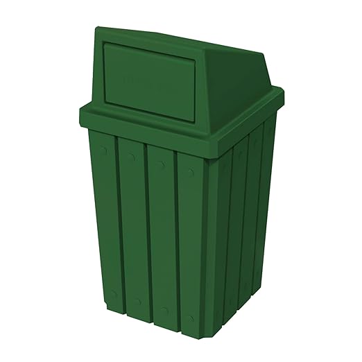 Campus Collection 32 Gallon Square Slatted 100% Recycled Plastic Heavy-Duty Commercial Outdoor or Indoor Trash Can with Push Top Lid | Great for Schools and Businesses - Green