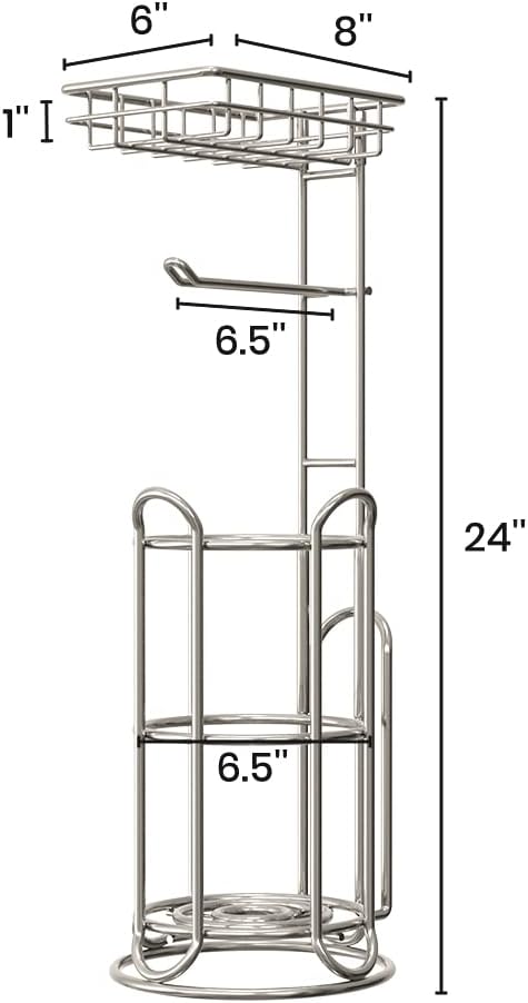 Mega Roll Toilet Paper Holder Stainless Steel Bathroom Tissue Holder Stand TP Dispenser with Phone/Wipe Shelf & Magazine Rack Free Standing-Chrome