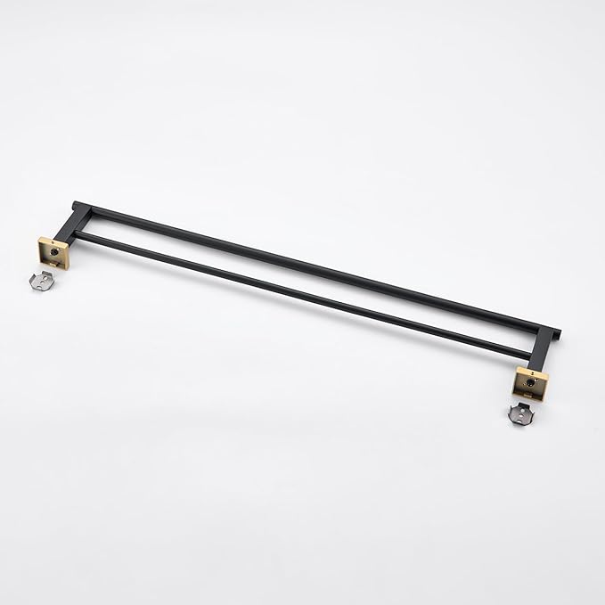 Miyili Double Towel Bar 30-Inch Stainless Steel Bathroom Towel Rack Holder Wall Mount Black & Gold, A02BG75B