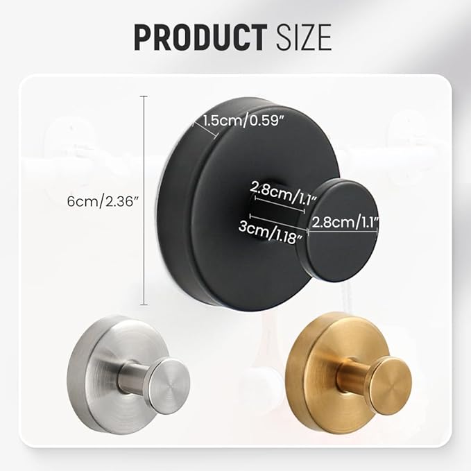 Suction Cup Hooks for Door Wreaths,2026 New No-Drill Hooks for Valentine's Decor,Stainless Steel Waterproof Suction Cup Hook,Holder Towel Hooks for Bathroom Wall,Kitchen,Glass,Tile (Gold, 6 PCS)