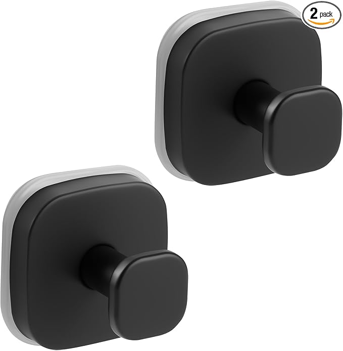 Suction Cup Hooks for Shower, No-Drill Towel Hooks for Bathrooms, Kitchen, Glass Door, Mirror, Tile, Shower Suction Hooks for Hanging Towels, Robe, Loofah, Christmas Wreath (Matte Black, 2 Pack)
