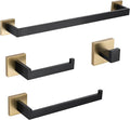 TURS 4-Piece Bathroom Hardware Set Black and Brushed Gold Towel Bar Holder Set Stainless Steel Bathroom Accessory Set Wall Mounted