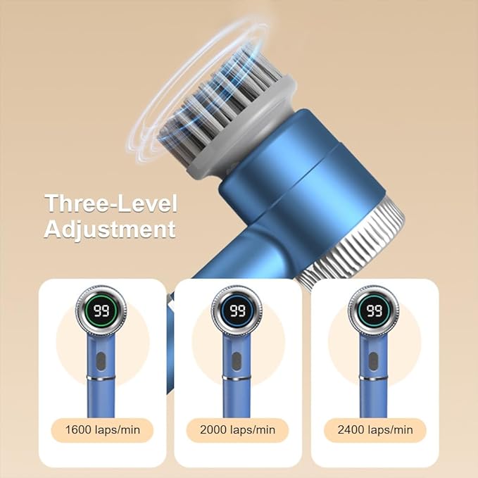 DONGKER Electric Spin Scrubber,3 Speeds Adjustment Handheld Electric Scrubber with 5 Replaceable Brush Heads for Floor Tub Tile Kitchen Car