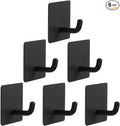 Bath Towel Hooks - 6 Pack Strong Self Adhesive Coat/Clothes Hooks, No Drilling Sticky Hooks, Heavy Duty 304 Stainless Steel Shower Wall Hook for Bathroom Kitchen Bedroom(Matte Black)