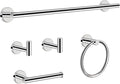 NearMoon 5 Pieces Bathroom Hardware Set SUS304 Thicken Stainless Steel-Towel Rack Kit Include 24" Towel Rod + Bath Towel Ring + Toilet Paper Holder +2 Robe Towel Hooks Bath Accessories (Chrome Finish)