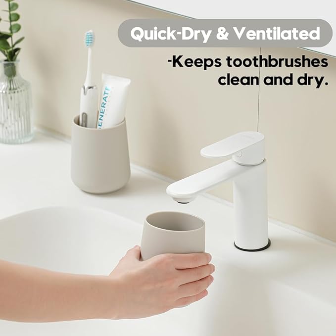 Matte Beige Toothbrush Holder for Electric Toothbrushes Bathroom Organizer for Toothpaste Kids & Adults