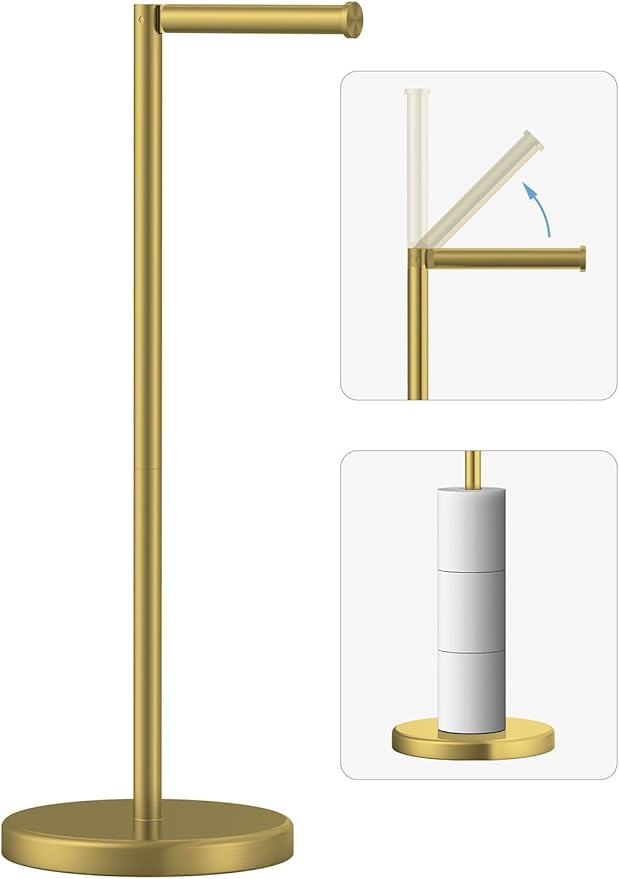 Brushed Gold Toilet Paper Holder Stand, Freestanding Toilet Paper Holder for Bathroom, 304 Stainless Steel Rustproof Tissue Roll Holder Storage for 4 Rolls(Fits All Rolls)