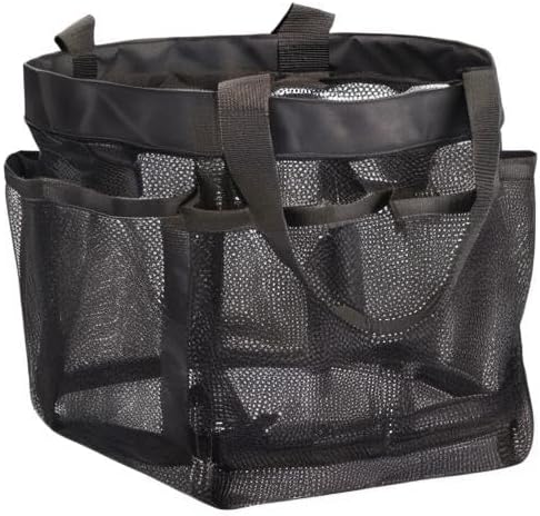 HAOGUAGUA Mesh Shower Caddy Tote Bag 8 Pockets, Hanging Portable Toiletry Bag for Men and Women, College Dorm Essentials Quick Dry Bath Organizer for College Dorms, Gym, Camp (Black)