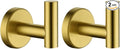 JQK Bathroom Towel Hook Brushed Gold, Brass Coat Robe Clothes Hook for Bathroom Kitchen Garage Wall Mounted (Pack of 2), SUS 304 Stainless Steel 0.8mm, TH100-BG-P2