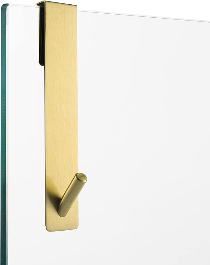 Simtive Extended Shower Door Hooks (7-Inch), Over Door Hooks for Bathroom Frameless Glass Shower Door, Towel Hooks, 2-Pack, Gold